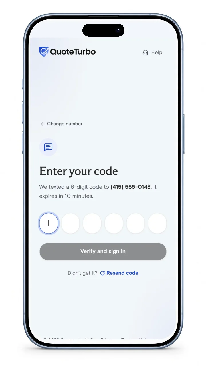 Enter your code screen with Change number and Resend code